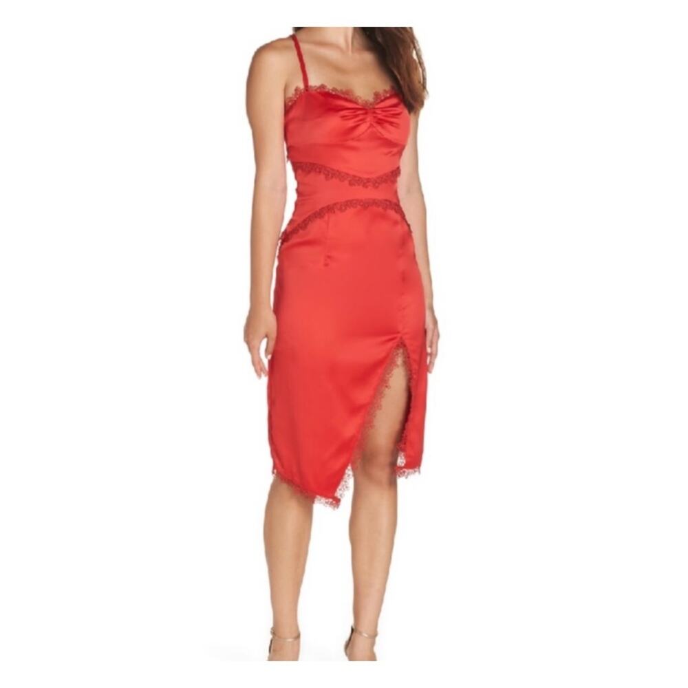 Foxiedox Red Betty short slip dress spagehetti straps lace detail size 6